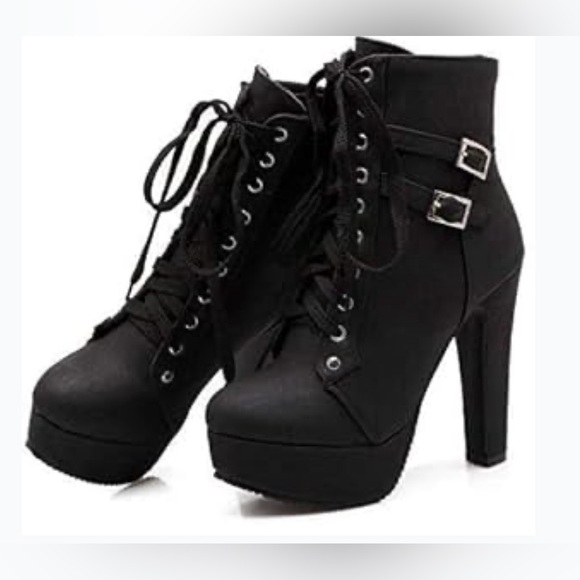 🌼💚 NEW FOREMODE Women Autumn Round Toe Lace Up Chunky Heel Platform Knight Boots - Picture 6 of 8